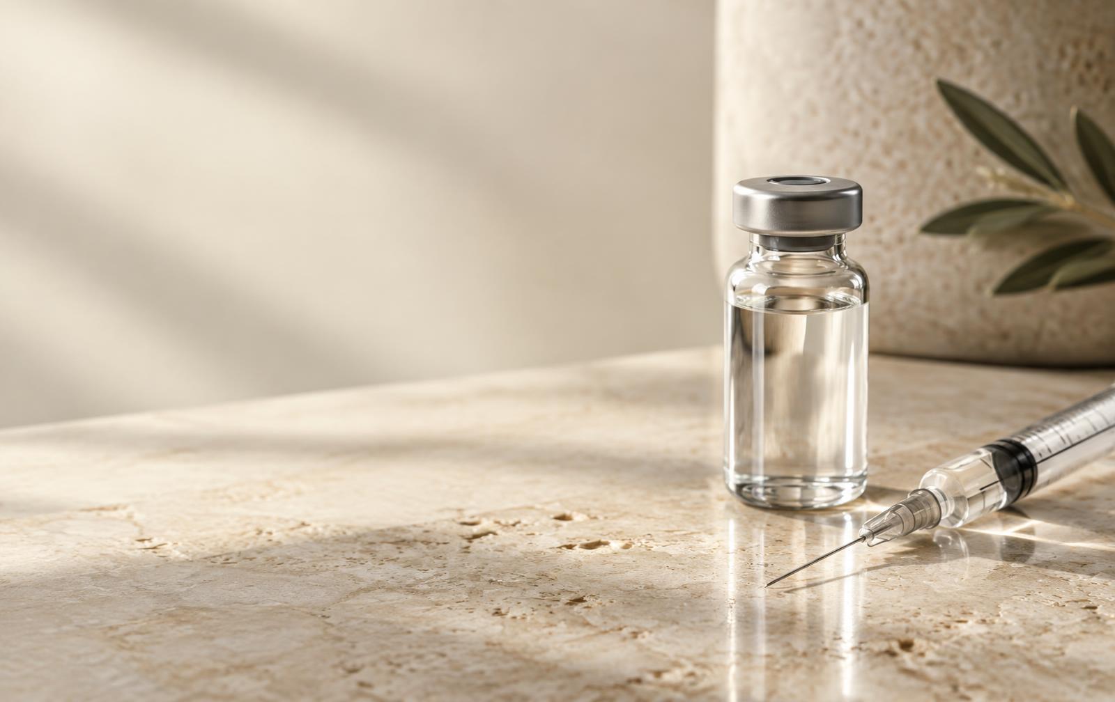 Clinical formula vial in warm natural light