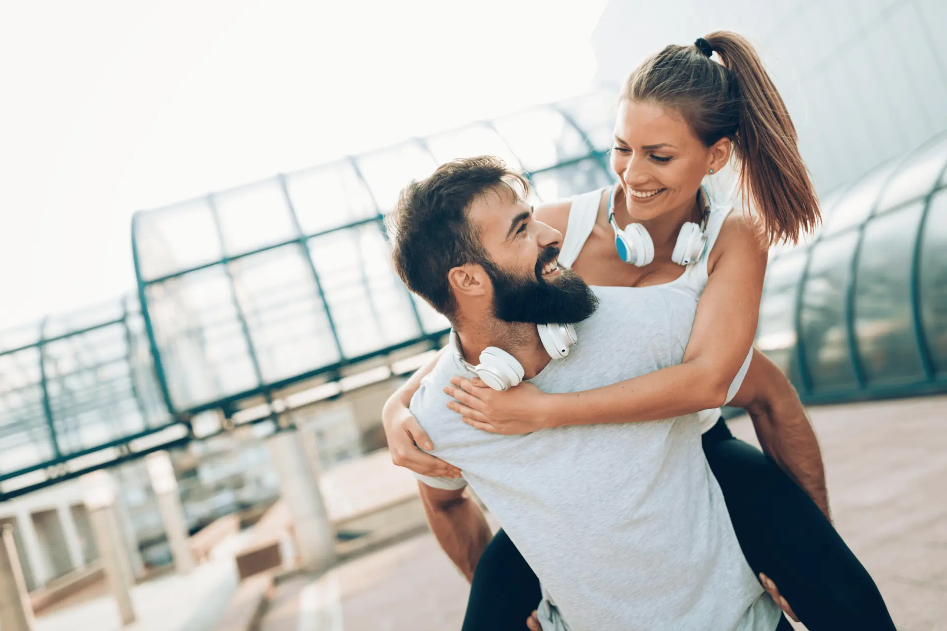 Happy couple outdoors after a workout